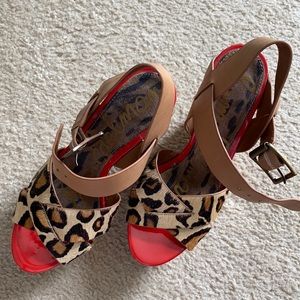 Sam Edelman 6.5, 5” cork heel leopard great